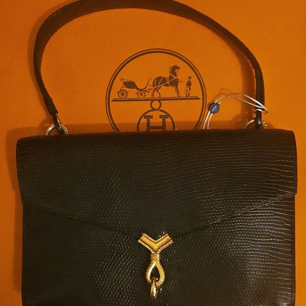 Hermes Lizard Black Handbag